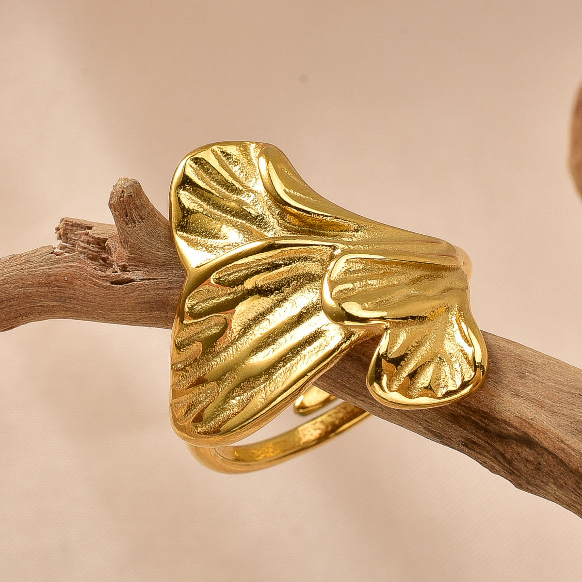 Stainless Steel Ginkgo Leaf Ring - Geometric Party Gift